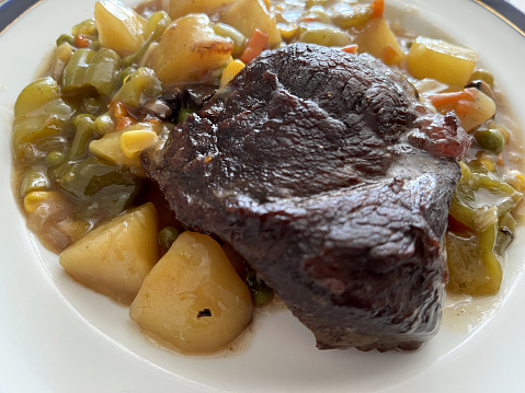 Braised beef steak and vegetable homemade dinner