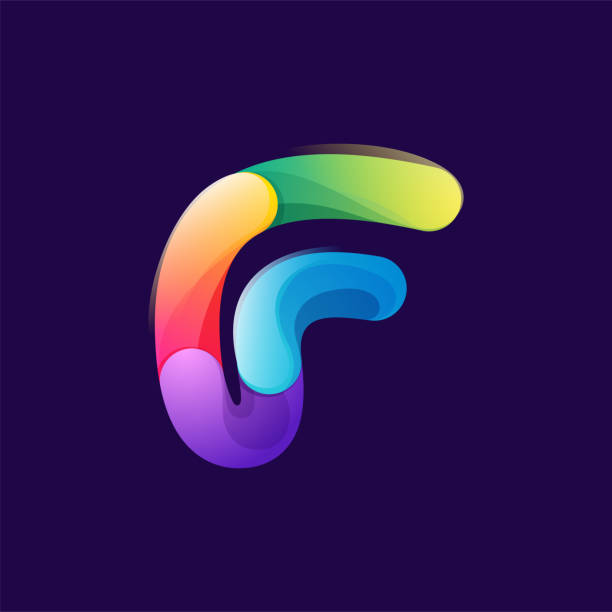 логотип буквы f выполнен из перекрывающихся красочных линий. радужная яркая градиентная современная иконка. - letter f flash stock illustrations
