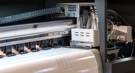Wide-format inkjet printer, prints color stripes for proofing. industrial printing modern digital inkjet printer Industrial printing modern digital inkjet printer