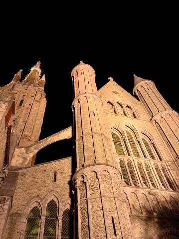Church of our lady in Brugges at night
