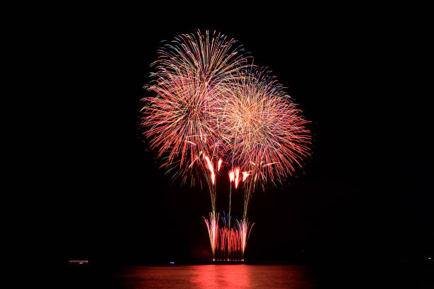 istock Fireworks launched from the sea embankment 1437833866