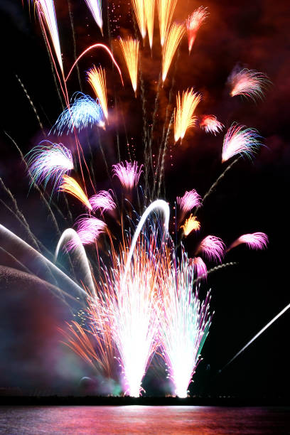 istock Fireworks launched from the sea embankment 1437833873