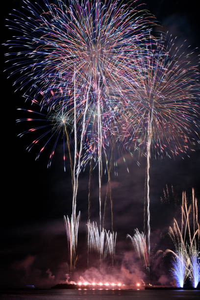 istock Fireworks launched from the sea embankment 1437833934