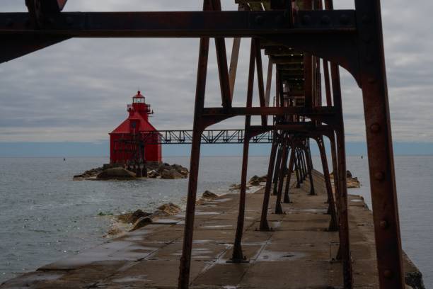istock Bay Canal North Pierhead Light against a sea background 1437836959