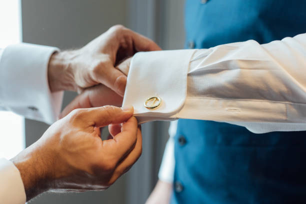 istock Selective focus shot of men's cufflinks 1437838721