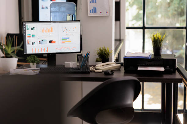 istock Financial department with electronic devices on the table 1437839141