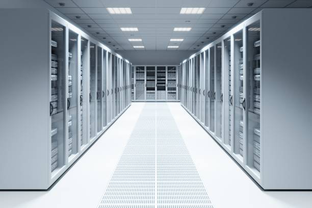 Wide View Of A Server Room In A Modern Data Center stock photo