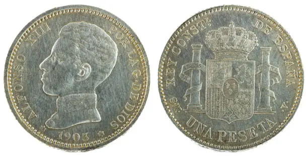 An ancient Spanish silver coin of King Alfonso XIII 1903
