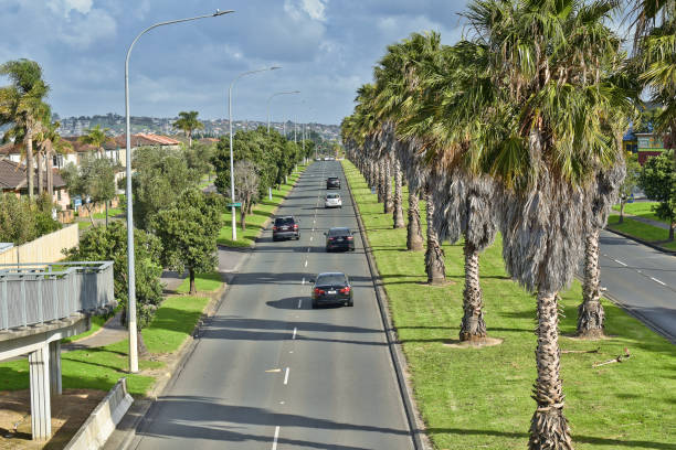 Auckland, New Zealand – May 15, 2019: Auckland / New Zealand - May 15 2019: Perspective iew of Te Irirangi Drive