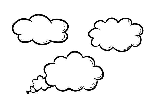 Cloud for conversations and thoughts drawn by hand. Cloud for conversations and thoughts drawn by hand. Set of clouds in doodle sketch style. Simple doodle sketch drawing. Vector illustration. comic book outline stock illustrations