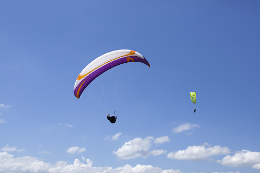 Paragliding flight over Bellegarde Sur Valserine, departing from Sorgia, Ain, France