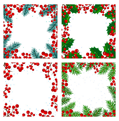 merry christmas, xmas winter festive holiday frames borders templates set, isolated vector illustration graphic