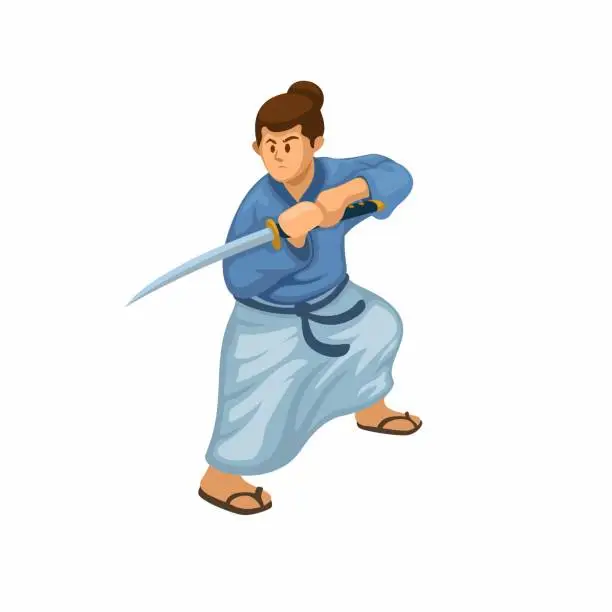 Vector illustration of Samurai action pose figure cartoon illustration vector