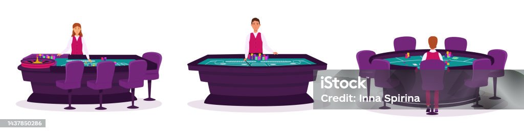 Crap Worker Croupier In A Casino For Different Types Of Gambling Vector Set Tables ...