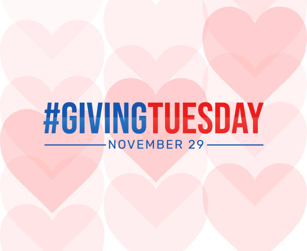 Giving Tuesday a minimalist background with hashtag typography and date Giving Tuesday a minimalist background with hashtag typography and date. Hearts in the backdrop giving tuesday stock illustrations