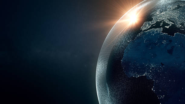 istock Earth globe in night time surrounded by digital noise 1437851957