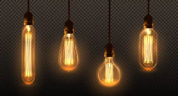 Vector illustration of Set of hanging Edison light bulbs, vector