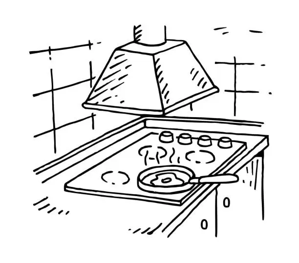 Vector illustration of cooking eggs in pan sketch style