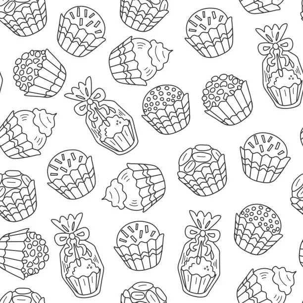 Vector illustration of Doodle Brigadeiro seamless pattern