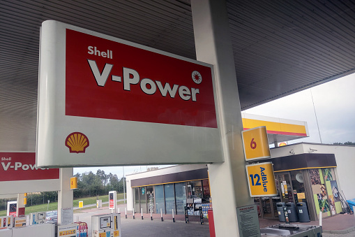 Berlin, Germany, October 1, 2022: Shell gas station. Shell is a British-Dutch oil and gas company