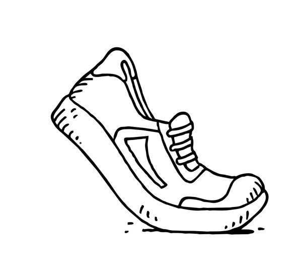 обувь для бега, нарисованная вручную - спортивный ботинок stock illustrations