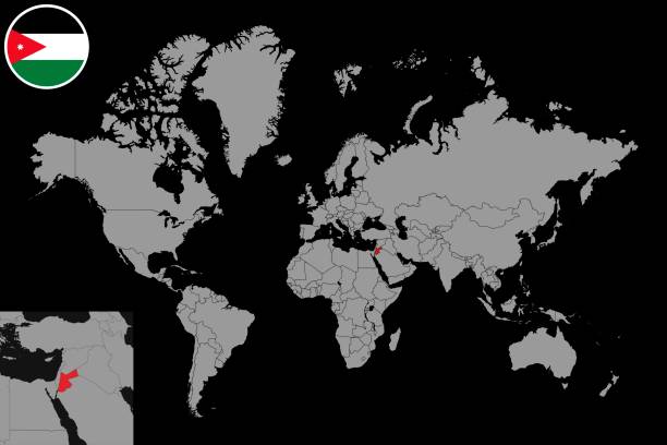 закрепите карту с флагом иордании на карте мира. векторная иллюстрация. - national flag flag planet symbol stock illustrations