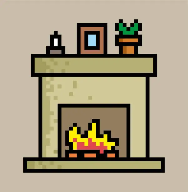 Vector illustration of Fireplace pixel style