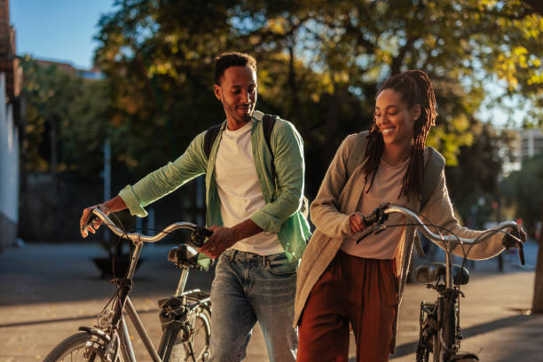 istock Happy couple with bicycles. 1437858283