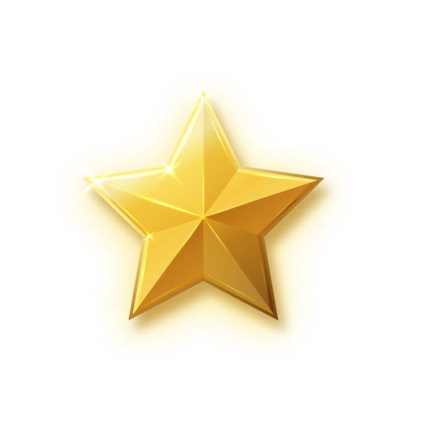 istock Gold shiny glitter glowing christmas star with shadow isolated on white background. Vector illustration. 1437858593