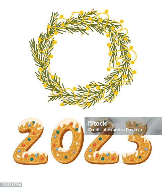 Vetores de Coroa Floral De Natal Com Coração 2023 Feliz Ano Novo Ou Cartão  De Natal