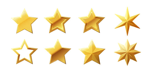 istock Vector stars set of realistic metallic golden stars isolated on white background. Glossy yellow 3D trophy star icon. 1437858740