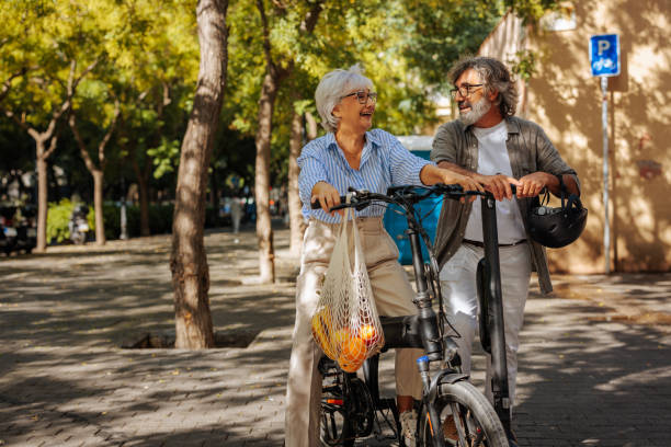 istock Trendy senior couple outside. 1437859717