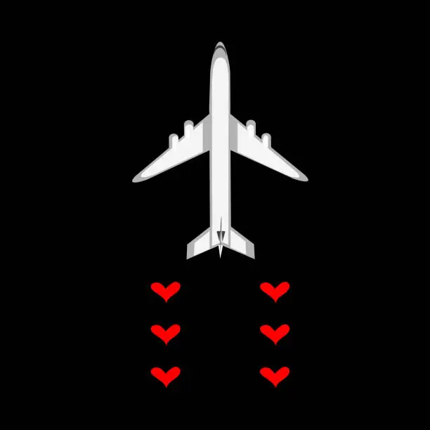 Vector illustration of Abstract concept of peace with airplane blowing up hearts instead of bombs