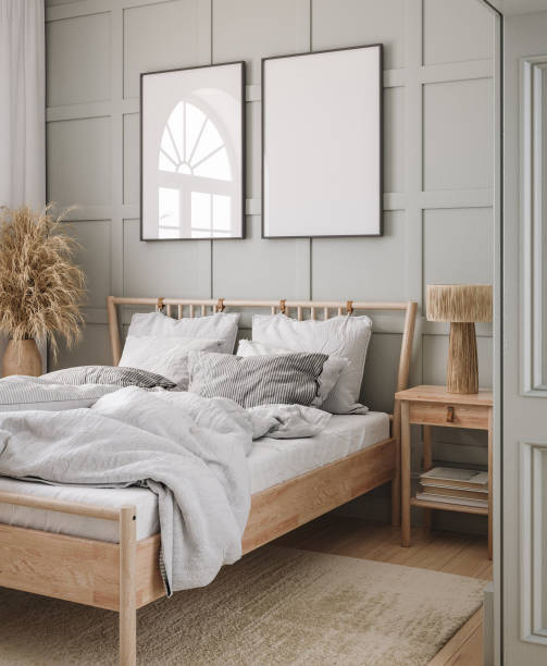 istock Mockup frame in cozy bedroom interior background 1437861616