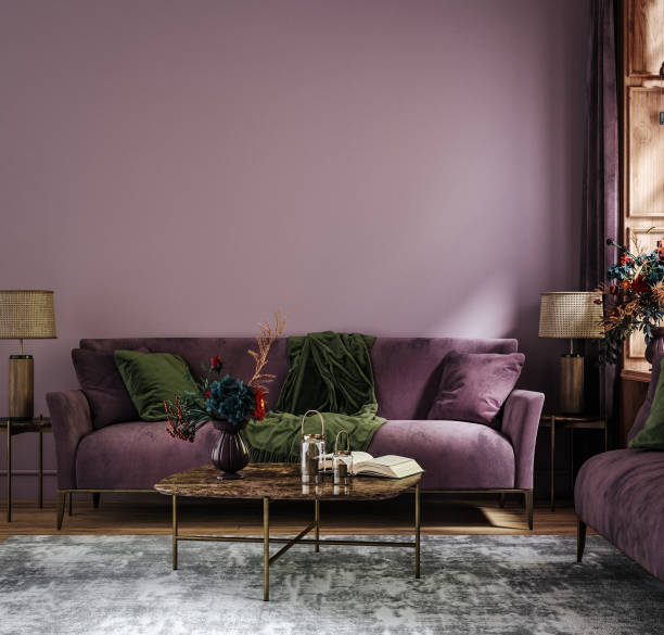 istock Home mockup, cozy dark living room interior with sofa and decor 1437861625