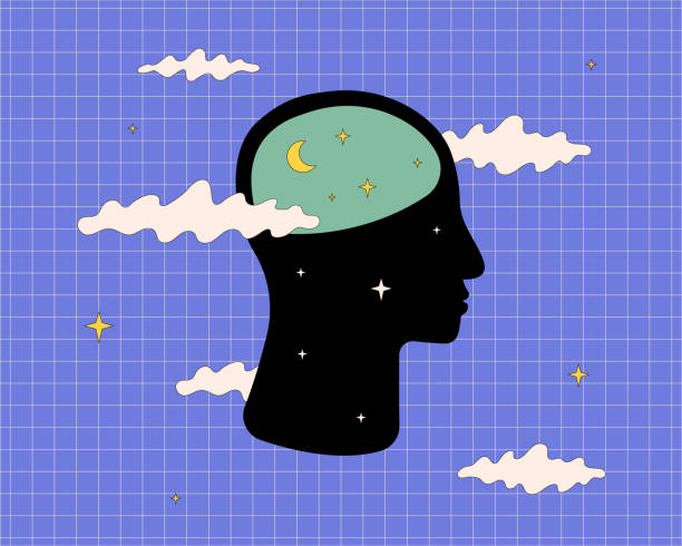 istock A black human profile surrounded by clouds and stars, with a bright sky inside. A symbol of stability in difficult times, inner strength and zen. 1437862771