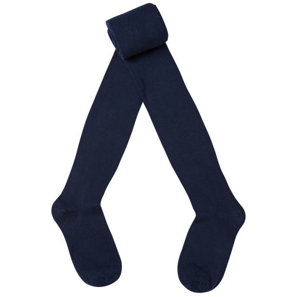 istock Children's dark blue plain tights without a pattern, from thin knitwear, partially folded, on a white background 1437864507