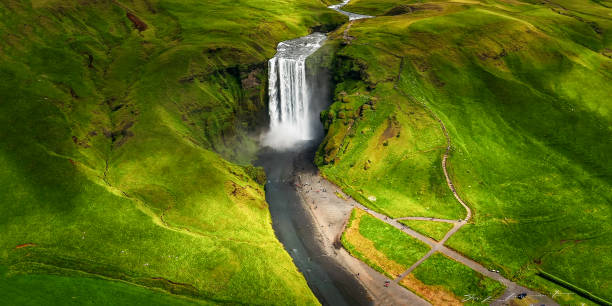 istock Ariel view of skogafoss waterfall, Iceland 1437868448