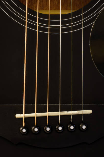 istock Acoustic black guitar with strings close-up 1437869522