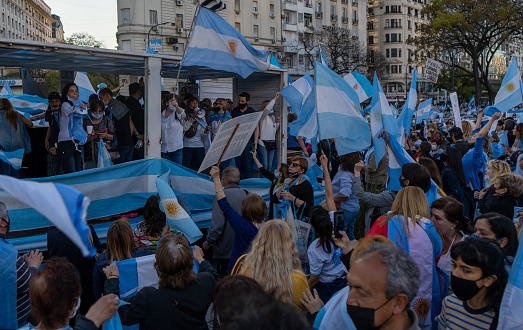 Buenos Aires, Argentina – October 13, 2020: Buenos Aires Argentina People protesting against the quarantine and the government's politics in Argentina