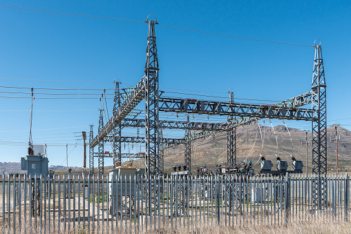 Koue Bokkeveld, South Africa - Sep 9, 2022: Leeurivier substation on road R303 in the Koue Bokkeveld region of the Western Cape Province