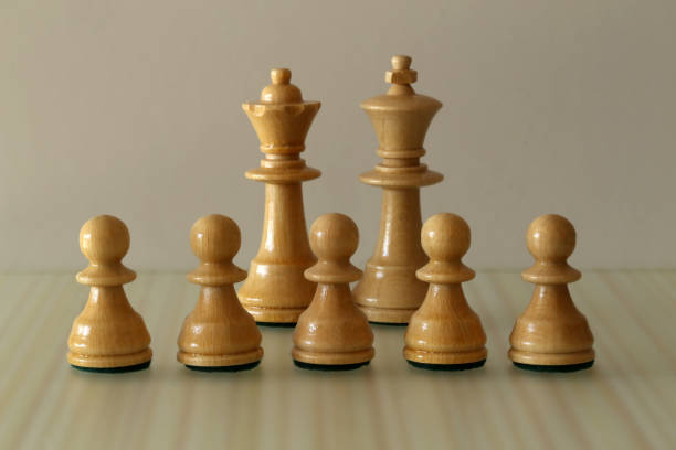 istock Closeup shot of chess pieces on a blurry light background. 1437872137