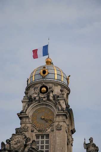A closeup of the Hotel de Ville building in Lyon, France, a vertical shot