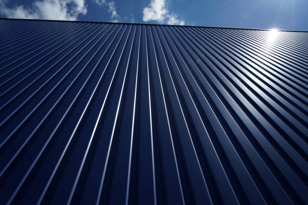 istock Low angle shot of a blue roof under the sunlight 1437876698