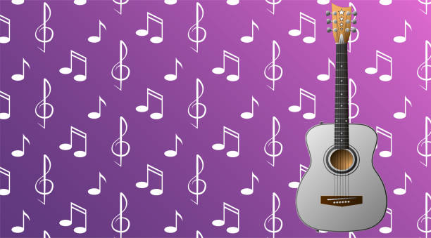White guitar and colorful musical background with notes White guitar and colorful musical background with notes bass guitar wallpaper stock illustrations