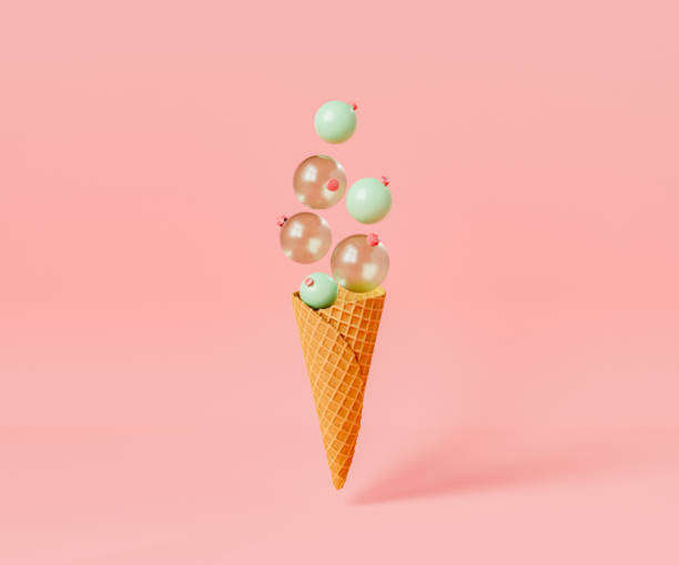 istock Ice cream cone with Christmas baubles 1437883408
