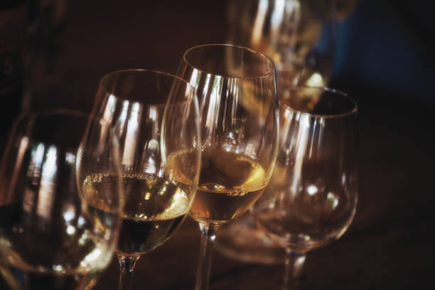 istock Half-full wine in wine glasses 1437883679