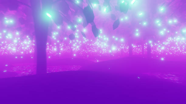 istock Colorful fairy forest with fireflies. 1437885135