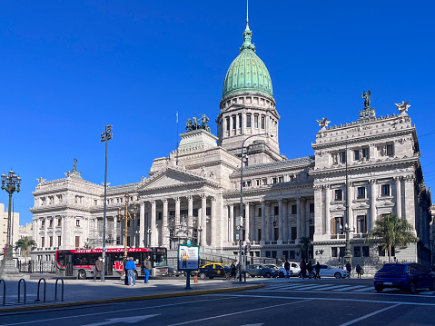 Buenos Aires, Argentina - Jun 12th 2022: View of the Congress of Argentina in Buenos Aires