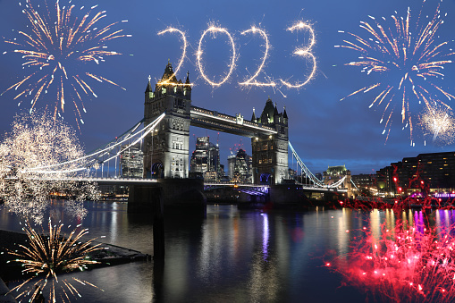 New year 2023 fireworks London UK